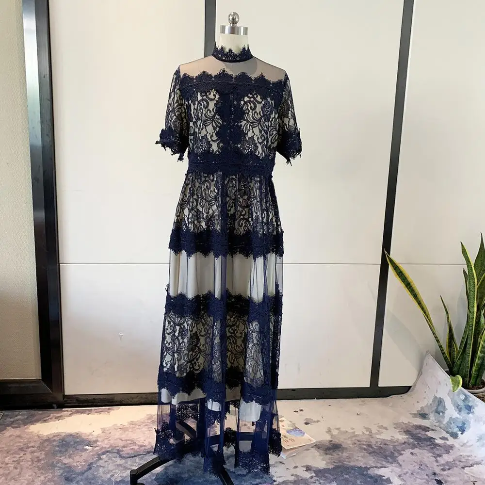 

Fashion women mesh maxi Dress with inner lace patchwork plus size african dashiki kaftan ramadan muslim abaya dubai gown