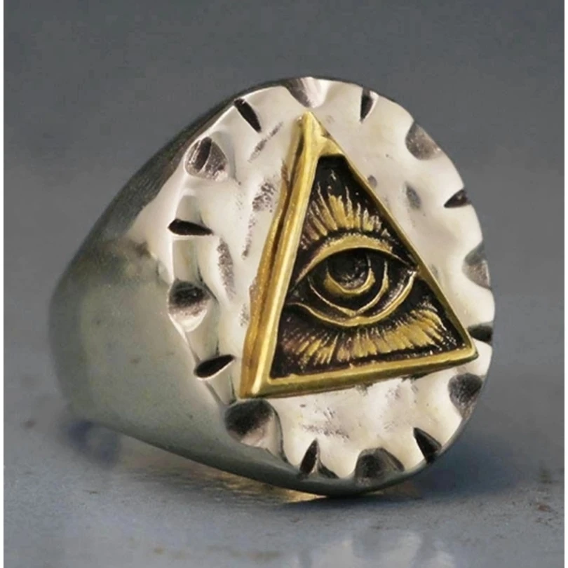 Мужское кольцо для велоспорта золотой череп масонов иллюминаты треугольное