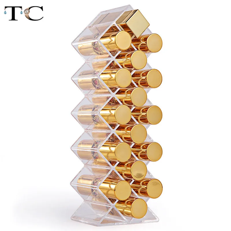 Стильная прозрачная пластиковая коробка для губной помады с 16 ячейками стойка