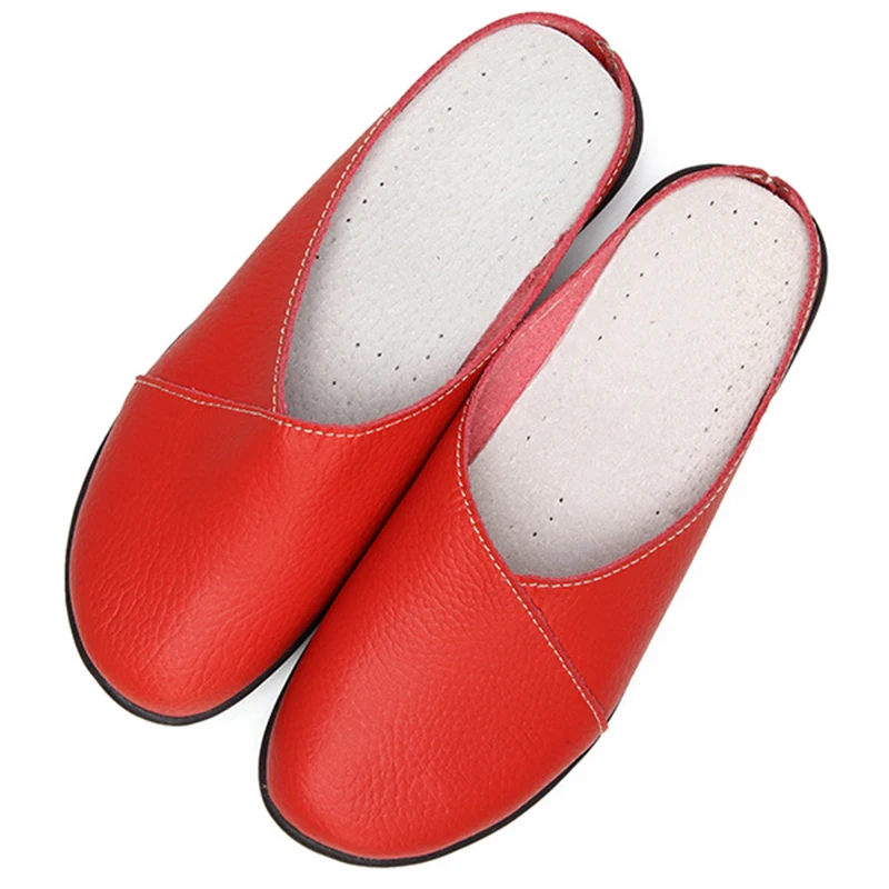 Женские шлепанцы из натуральной кожи Нескользящие плоская подошва повседневные