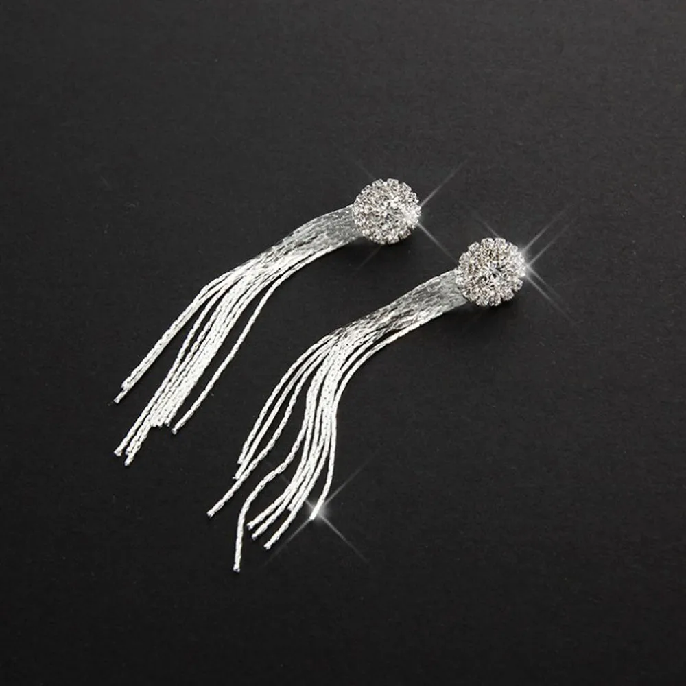 Женские серьги кисточки с бриллиантами роскошные длинные эффектные Элегантные