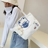 2021 chinese style new womens bag lovely one shoulder canvas bag fashion trend multi purpose bear simple tote bag w5
