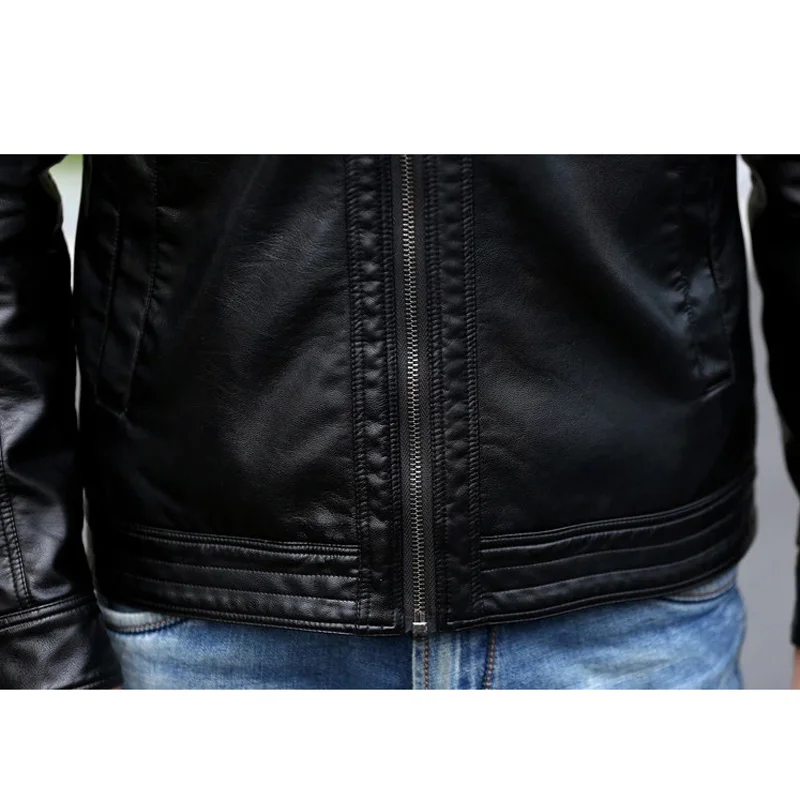 Мужская кожаная куртка DIMUSI облегающая Короткая с воротником стойкой