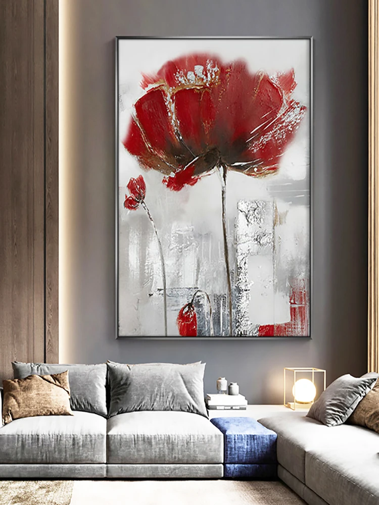 

Large Size Hand Painted Oil Painting On Canvas Big Red Flower Modern Home Decor Abstract Wall Art Picture For Living Room Gift