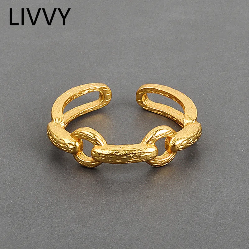 

LIVVY Silver Color Hollow Out Geometric Chain Open Ring for Women Fashion Creative Finger Jewelry Party Gifts