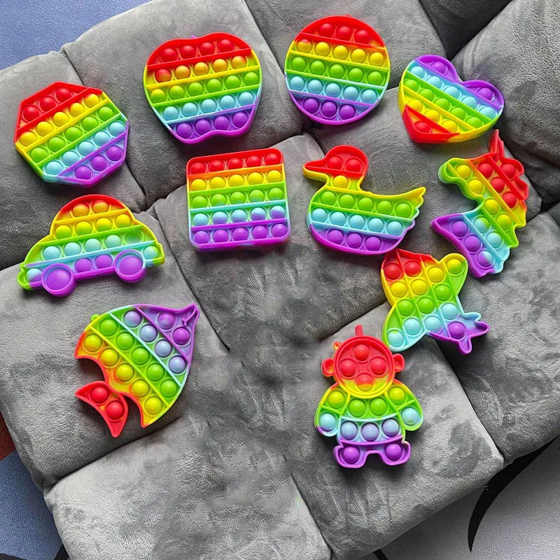 

Wholesale 50pcs Pop Fidget Toys Duck Star Fish Car Push Fidget Sensory Toys Finger Puzzle Rainbow Anti Stress Relief Toys