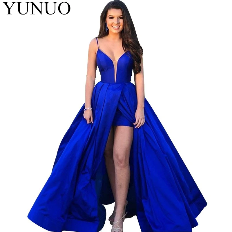 Платья для выпускного YuNuo Королевского синего цвета на тонких бретельках Длинные