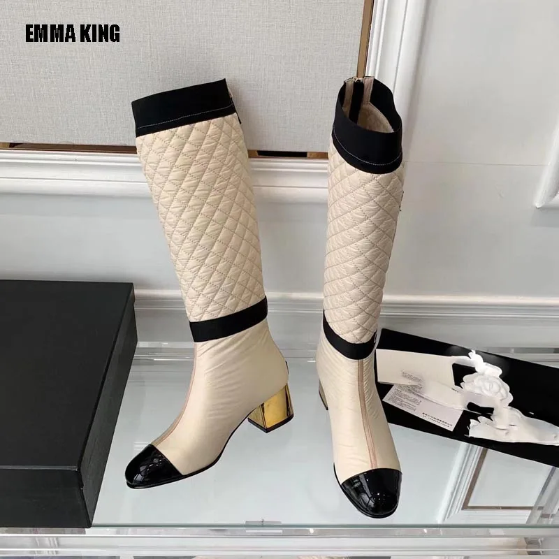 

2022 Winter New Arrival Solid Color Women Keep Warm Knee High Boots Thick High Heels Fashion Round Toe Party Shoes Snow Boots