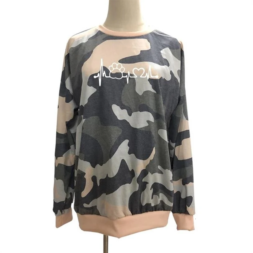 

Hoodies For Women Dog Paw Letters Print Camouflage Hoodies Kawaii Tops Women Sweatshirts Frauen Cute Printing Harajuku Plus Size