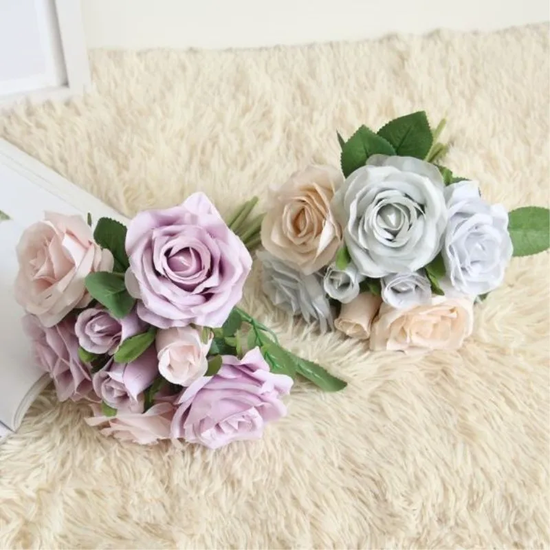 

Rose Artificial Flowers Bouquet 5 Heads 3 Buds Silk Fake Flowers Home Party Wedding Decoration Bouquets flores artificiales