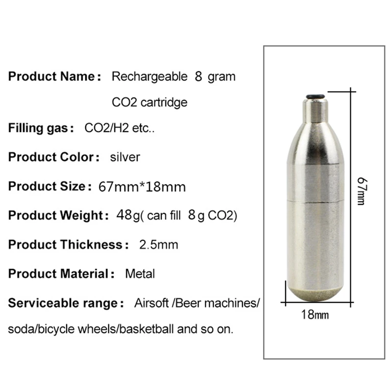 

Balight CO2 Cartridge Refillable Rechargeable Reusable Steel Cylinder Capsule Beer Soda Bike Wheel Basketball Accessories