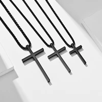 jhsl 60cm box chain men cross necklace pendants black silver gold color 316l stainless steel fashion jewelry dropship wholesale