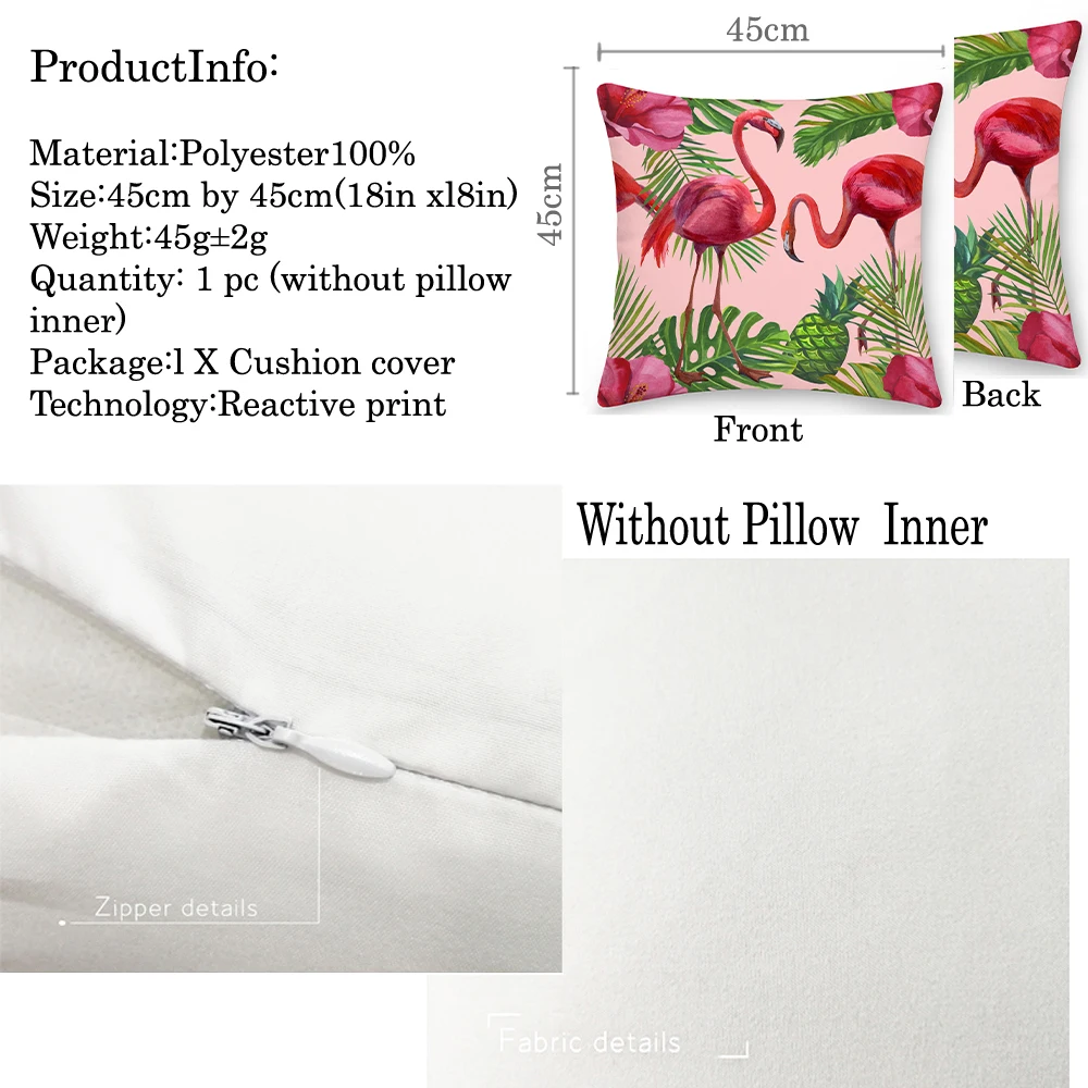 Funda de almohada decorativa con dise&ntilde;o de flamenco, cubierta de coj&iacute;n con dise&ntilde;o Floral para sof&aacute;, cama y coche, 45x45cm-1