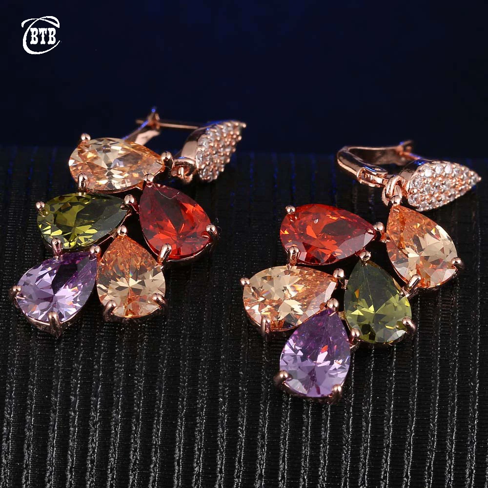 328 юбилей 585 розовое золото разноцветные капли воды натуральный циркон Свадебная