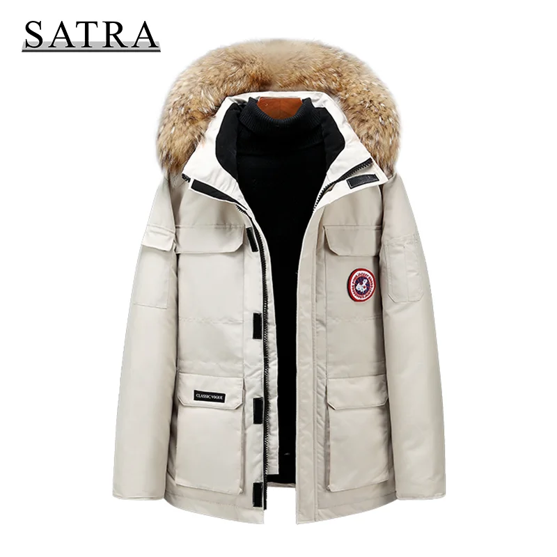 

SATRA 2021 Новое поступление мужская куртка с 90% белым утиным пухом с капюшоном, Мужская Зимняя Толстая теплая парка с капюшоном, пальто, пуховик...