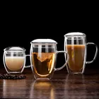 Термостойкая прозрачная кофейная чашка с двойным стеклом с крышкой, кружка для молока, виски, чая, пива, коктейлей, водки, вина