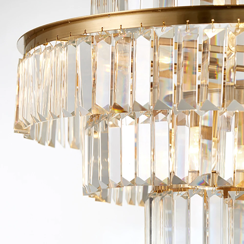 

Luxury gold chandelier for living room round crystal light fixtures dining room decor chain cristal lamp large hallway lighting