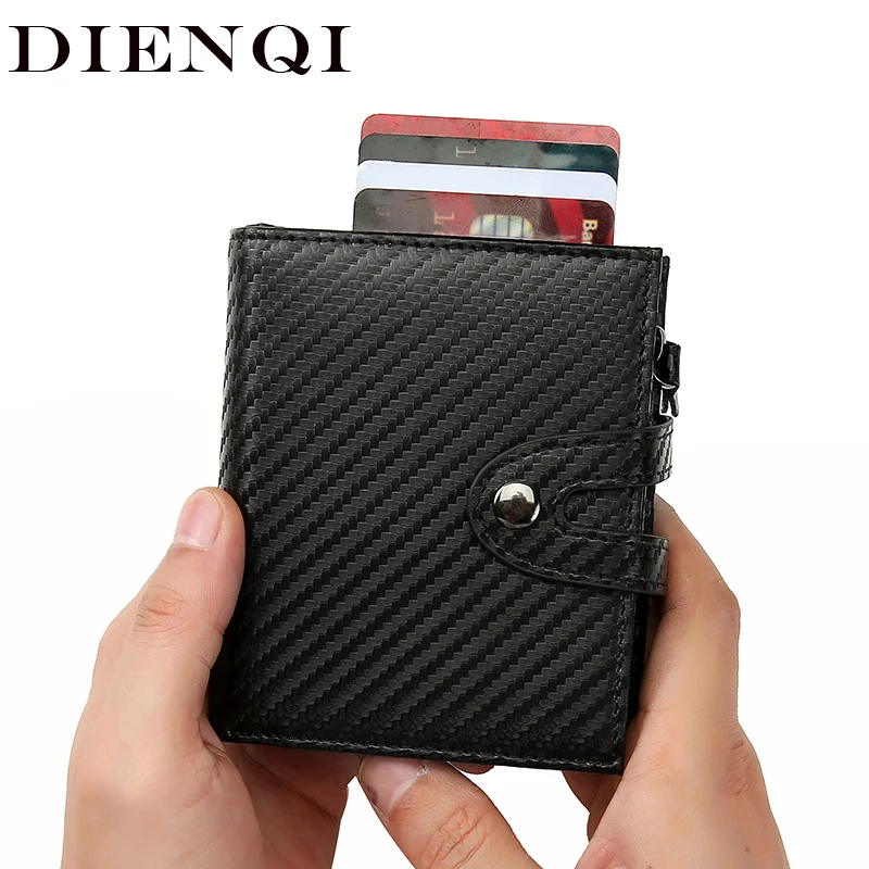 

DIENQI Rfid Carbon Fiber Wallets Men Leather Trifold Card Holder Big Wallet Black Male Money Bag Coin Purses Walet Vallet 2022