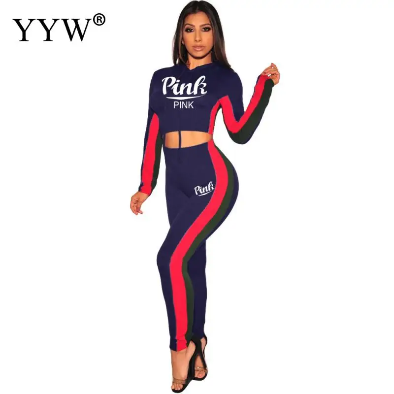 

New Women's PINK Printed Sweatshirt Sexy Party Club Sweatshirt + Pants Winter Tracksuit Sets Women Two Piece Sport Hoodies Suits