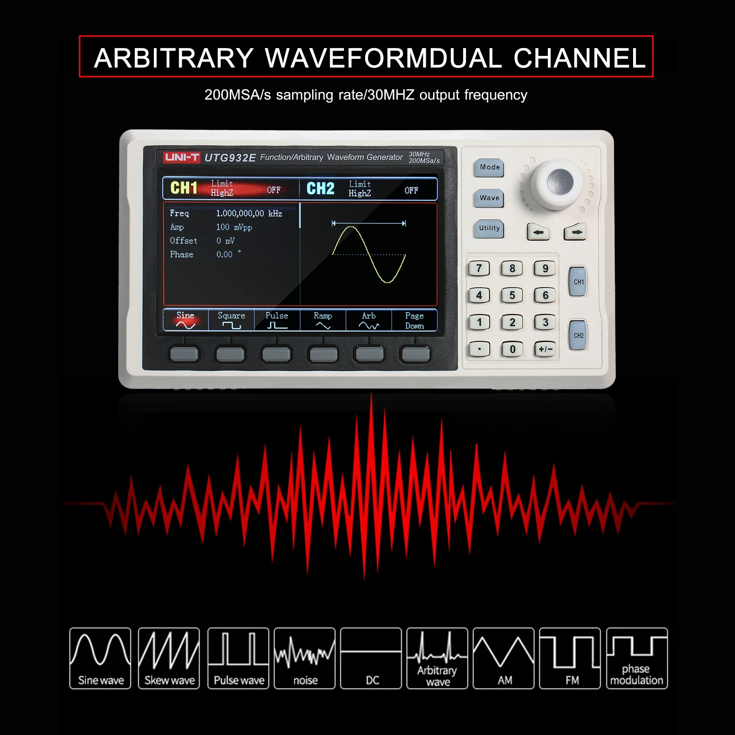 UNI-T Function/Arbitrary Waveform Generator 30MHz DDS Dual Channel Signal Counter 200MSa/s Frequency Sine | Инструменты