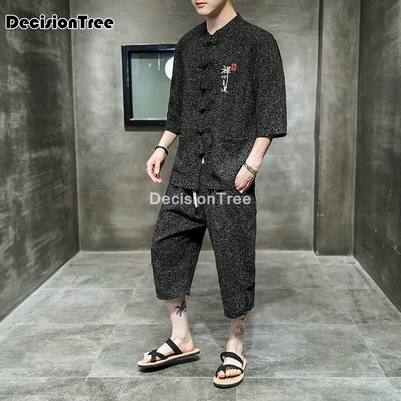 

2021 chinese suit for man traditional tang suit top+pants set kung fu set asian taichi tang suit male casual clothes