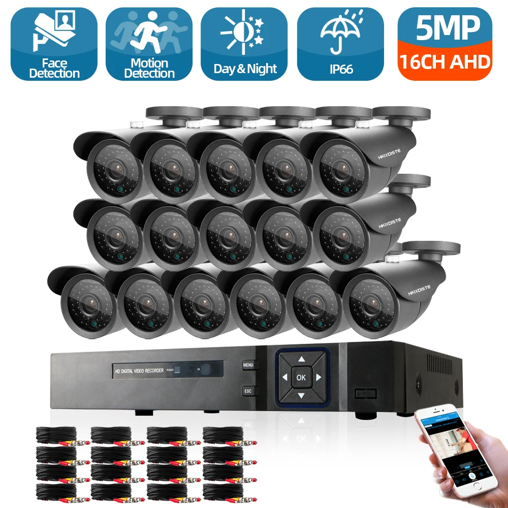 

Система видеонаблюдения H.265, наружная камера безопасности с ночным видением, 16 каналов, 5 МП, HD, 4 МП, DVR, датчик SONY, IP66