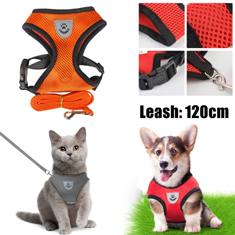 

Dog Harness and Leash Set Breathable Reflective Pet Training Soft Mesh Chest Strap Adjustable Outdoor Walking Lead For Dog Cats