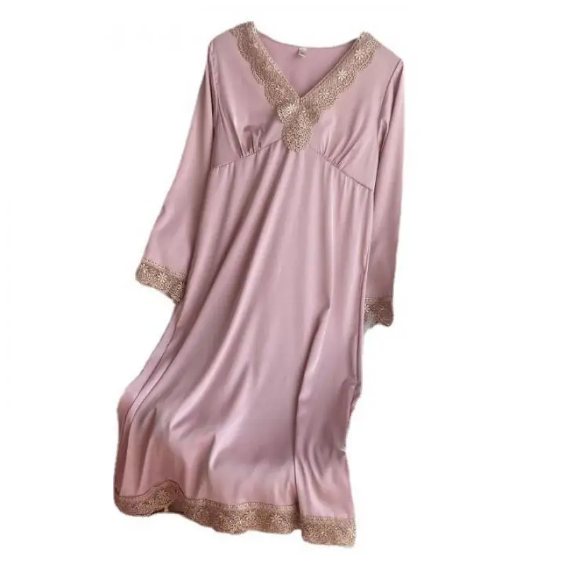 

V-Neck Nightwear Summer New Intimate Lingerie Long Sleeve Home Dressing Gown Women Nightgown Satin Sexy Nightgown Homewear
