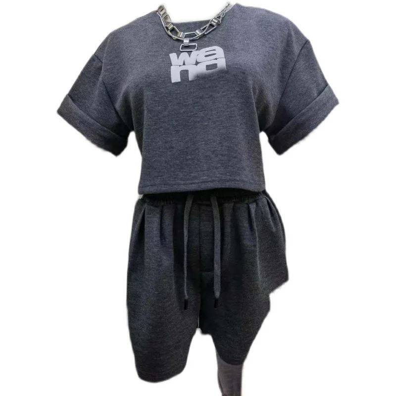 

WANG 21 Early Spring New Casual Fashion Sports Suit High Waist Slim Loose Short T-shirt Shorts Women