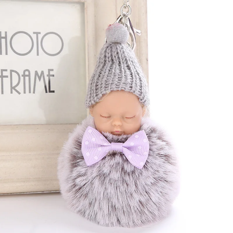 Кольцо для ключей с бантом и помпоном из искусственного кроличьего меха|Брелоки|