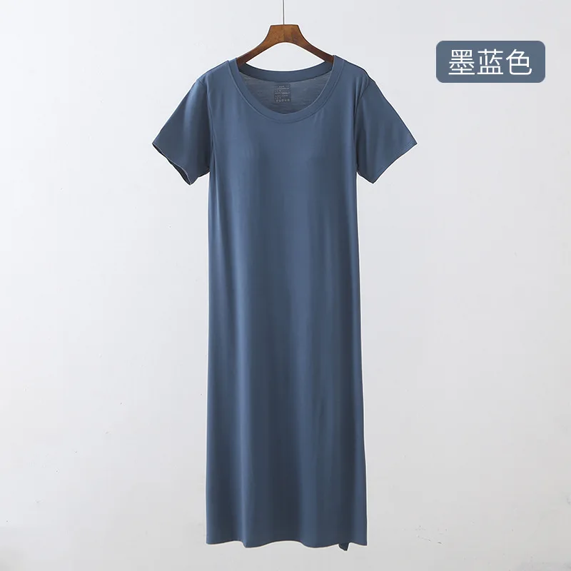Modal Half-sleeve Nightdress Women's Pajamas with Chest Pads Women's Loose  Summer Short-sleeved Long Skirt Home Servic