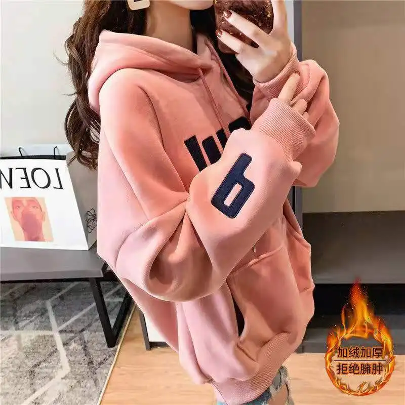 Толстовки женские толстые флисовые осенне-зимние свободные толстовки большого