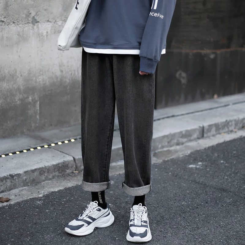 

Retro Wide Legs Jeans Men's Fashion Solid Color Casual Straight Jean Pants Men Streetwear Hip Hop Denim Trousers Mens M-3XL