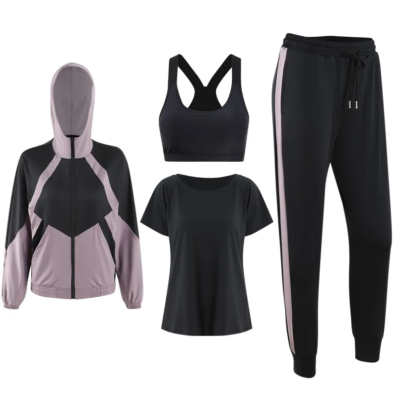 

Women's outdoor sports wear Yoga suit fitness exercise 4-piece quick dry hoods casual morning running mountain climbing clothing