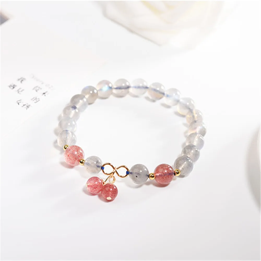 

Moonstone Stone Beaded Bracelet For Women Men Chakra Yoga Shining Strawberry Stone Beaded Charm Bracelet Handmade Wristband Gift