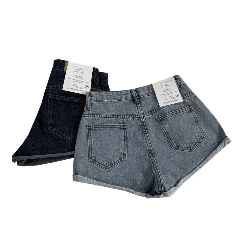 

2021 summer new high waisted denim shorts women's rolled hem large size fat mm loose and thin wide leg A-line hot pants