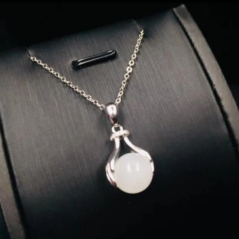 Natural Chinese HeTian White Jade Inlaid Beads Drop Pendant Beautiful 925 Silver Necklace Fashion Charm Jewelry For Men Women Gi | Украшения