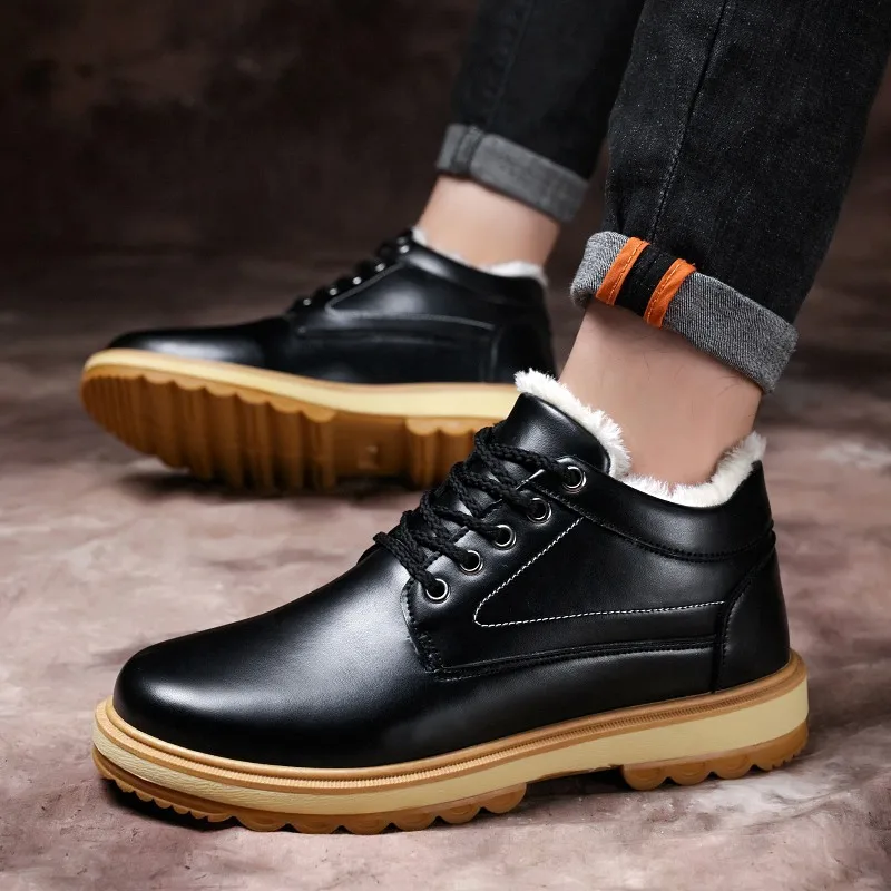 Мужские ботинки из искусственной кожи зимние утепленные для согрева кашемировые