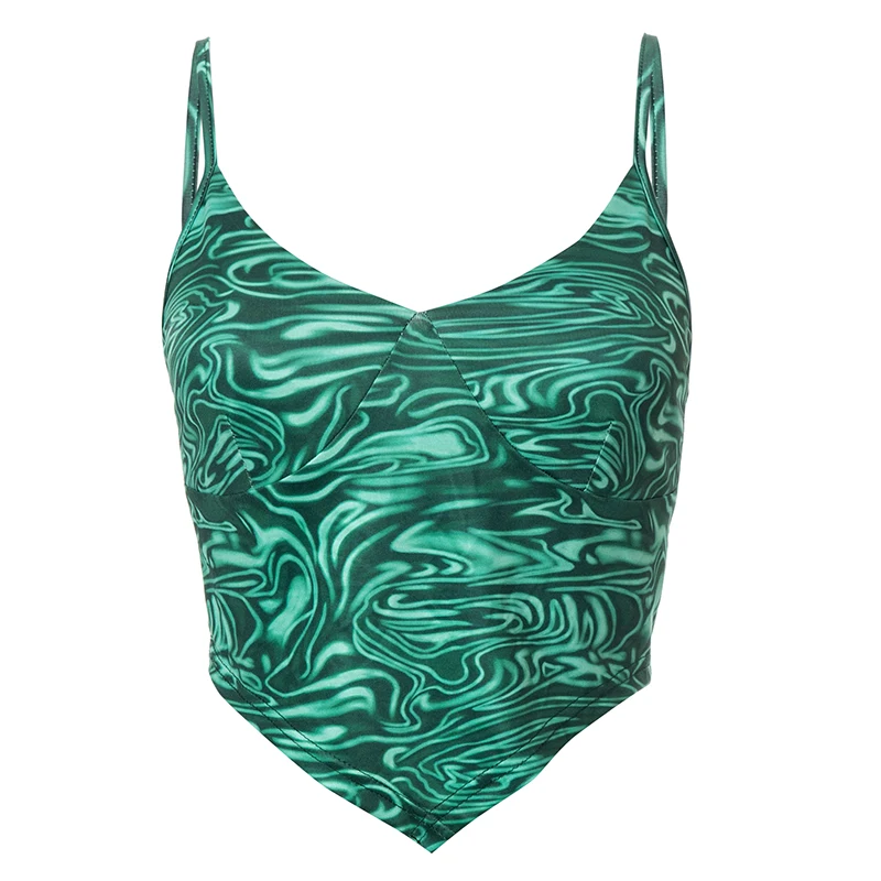

InstaHot Women Irregular Hem Paisley Print Camis Spaghetti Strap 2021 Summer Sexy Club Casual Vintage New Camisole Cropped Tops