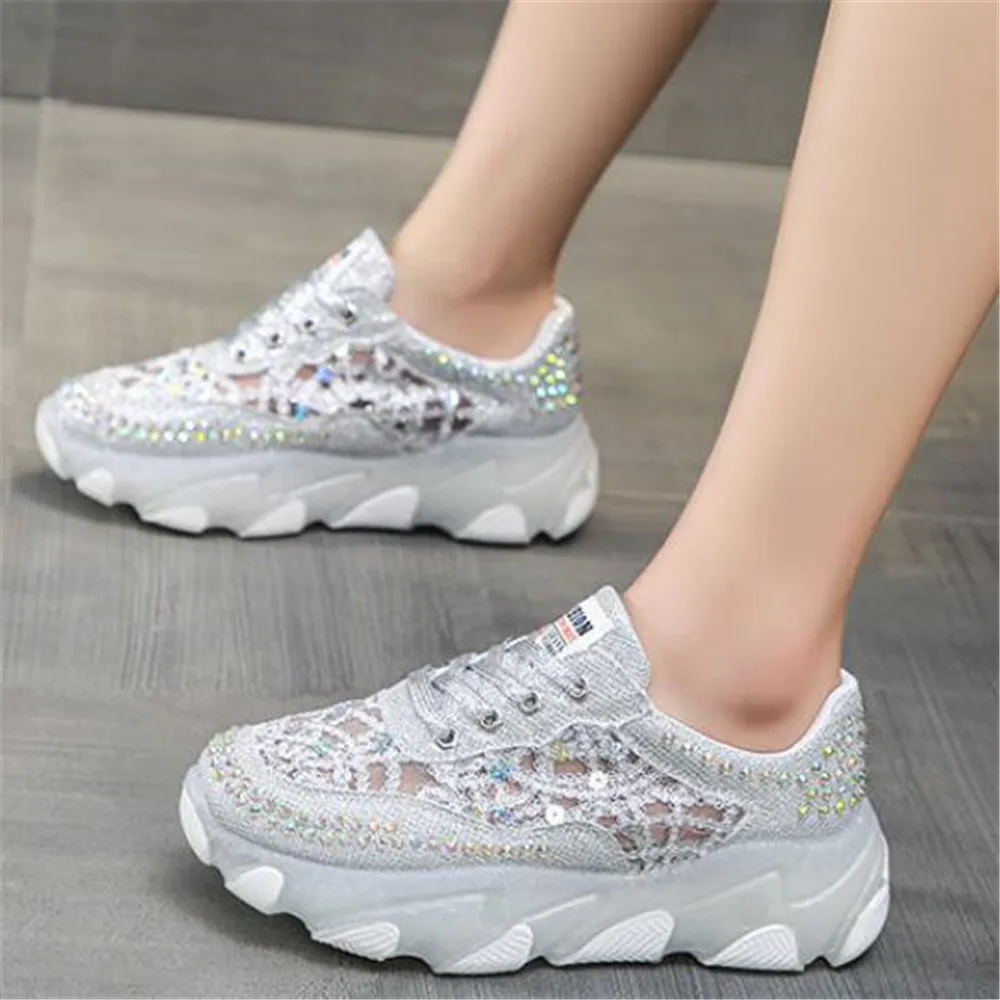New Women Punk Gothic Style Lace Up Platform Sneakers Bling Rhinestone Campus Sweet Student Breathable Shoes Mujer Zapatos 35-40