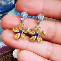 huitan fashion fresh yellow color flower earrings for women luxury inlaid cz chic female earrings party daily wear trend jewelry