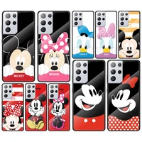 cute couple disney mickey for samsung galaxy s21 ultra plus a72 a52 4g 5g m51 m31 m21 luxury tempered glass phone case cover