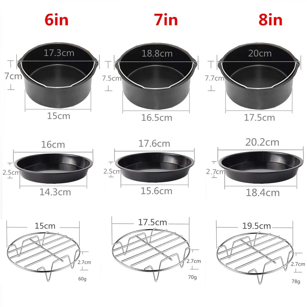 

11Pcs Air Fryer Accessories 6/7/8 Inch Fit for Airfryer 3.2-5.8QT Baking Basket Pizza Plate Pot Kitchen Cooking Tool for Party