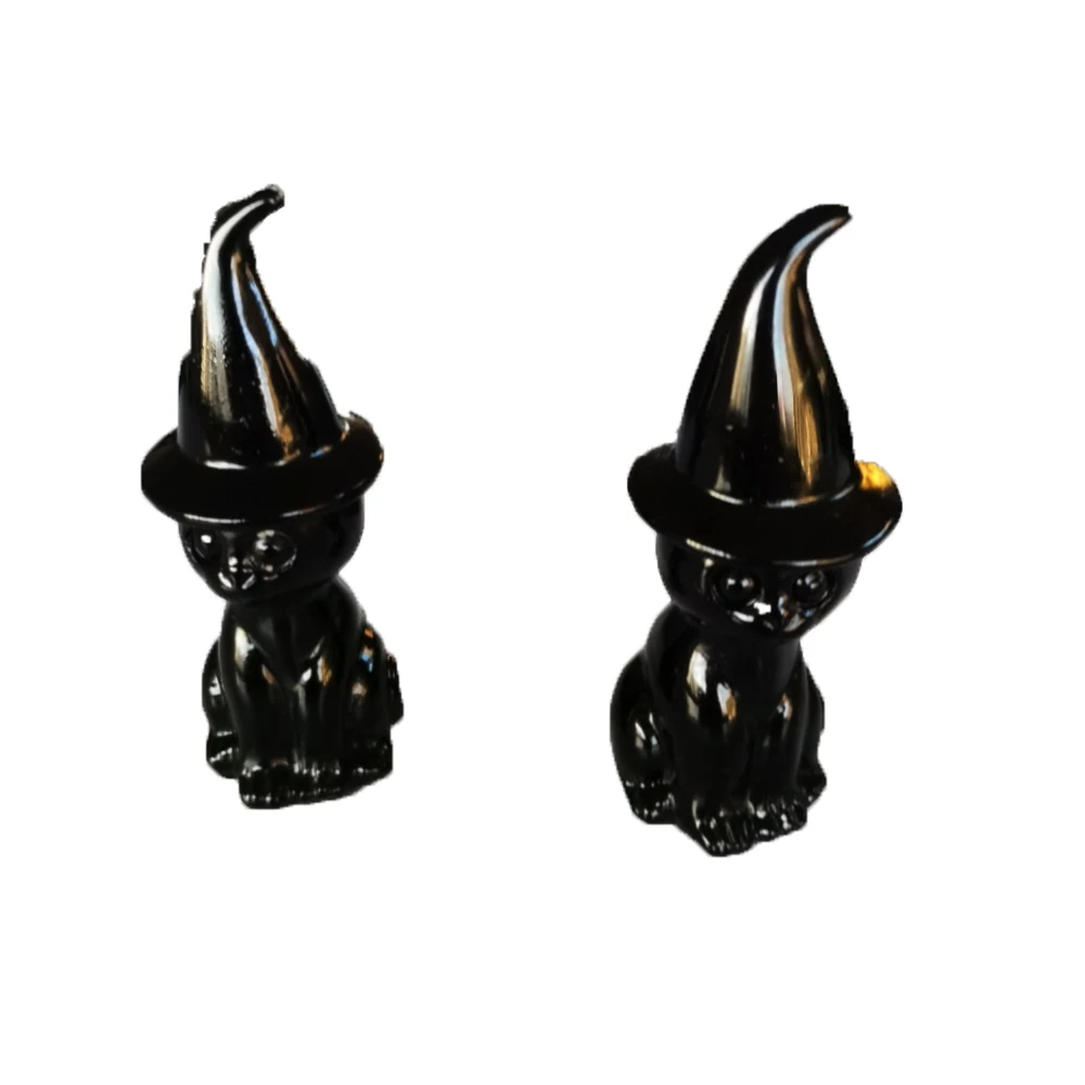 

Black Cat Natural Stone Carved Guartz Obsidian Cat Cute Healing Quartz Mineral Home Decor Christmas Gift