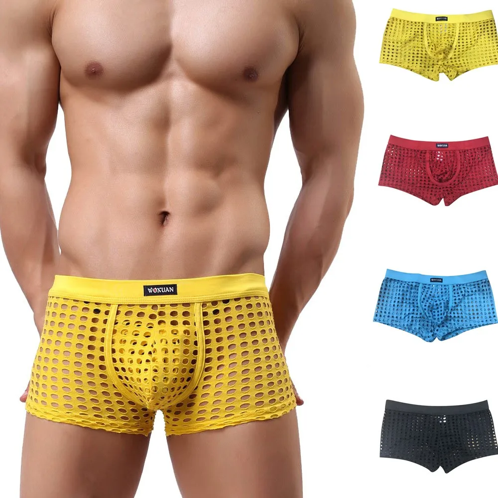 Сексуальное нижнее белье мужские трусы боксеры с сеткой сексуальное для геев