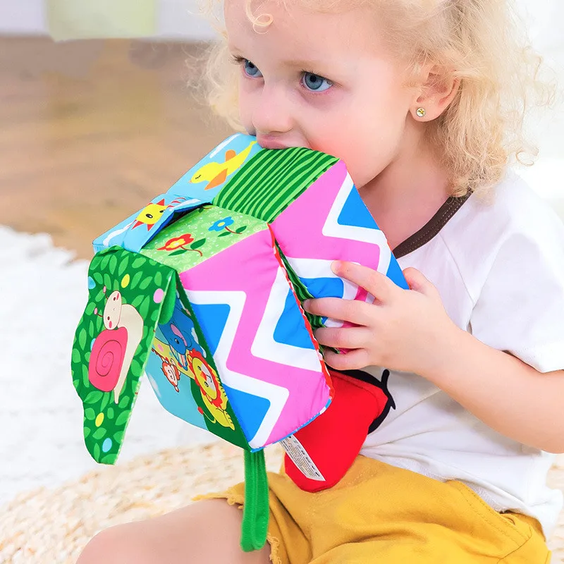 1 большой кубик + маленький детские мягкие тканевые игрушки с погремушкой