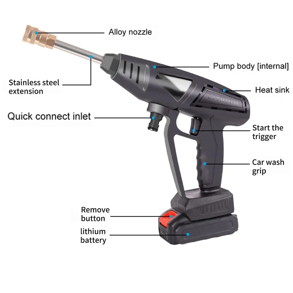 Купить 40BAR 48V Портативный пистолету мойки высокого Беспроводной автомобильных моек высокого Давление автомойка водяной пистолет 1000 Вт Беспроводн...