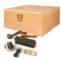 strong and durable shoe brush storage box natural wood clamshell cleaning tool toolkit add a set of shoe brushes