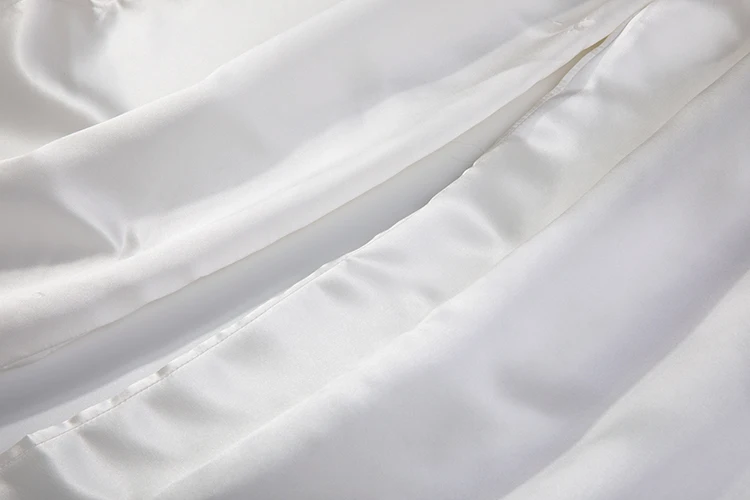 Women's 100% Pure Silk 23mm Thick Satin Silk White Elastic Waist Wide Leg Long Pants Trousers  JN555