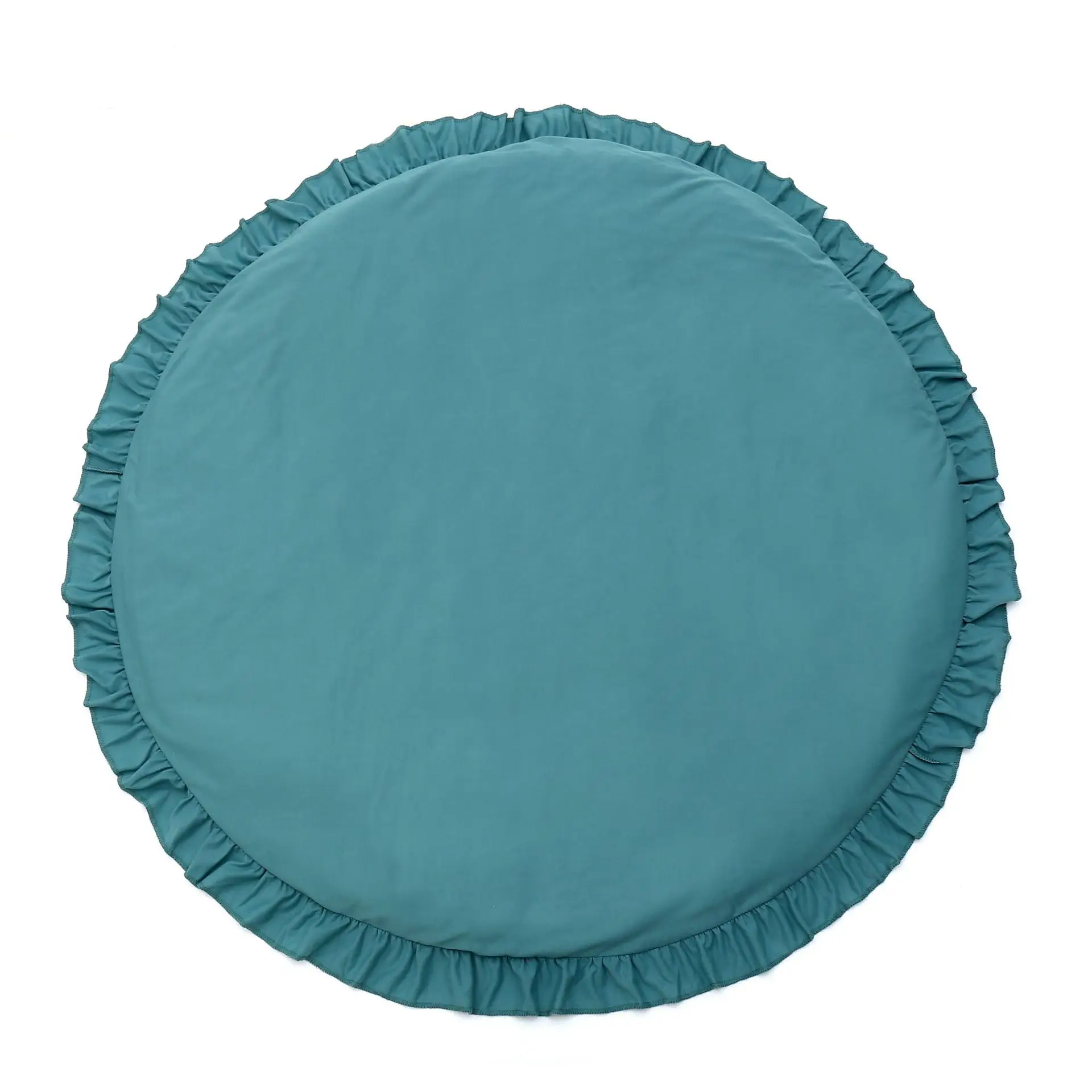 

Newborn Crawling Carpet Infant Round Playmat Round Play Rugs Solid Color With Lace For Children Room Decoration Cyan Blue